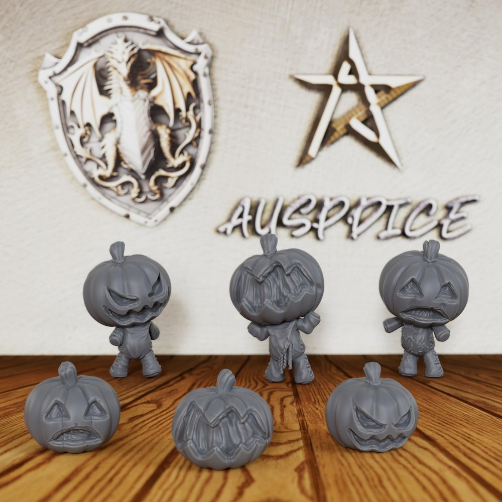 6-Piece Haunted Harvest Pumpkin Set - 28mm Scale Halloween Scenery & Monsters for DND Minis, Tabletop RPG Game Fantasy Decor, Dungeon Masters RPG Accessory, Pumpkin Puppets(AS703)