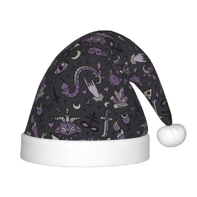 DRTGEDS Purple Black Goth Spooky Christmas Hat For Kids, Multi-Use Santa Hat For Parties And Festive Events