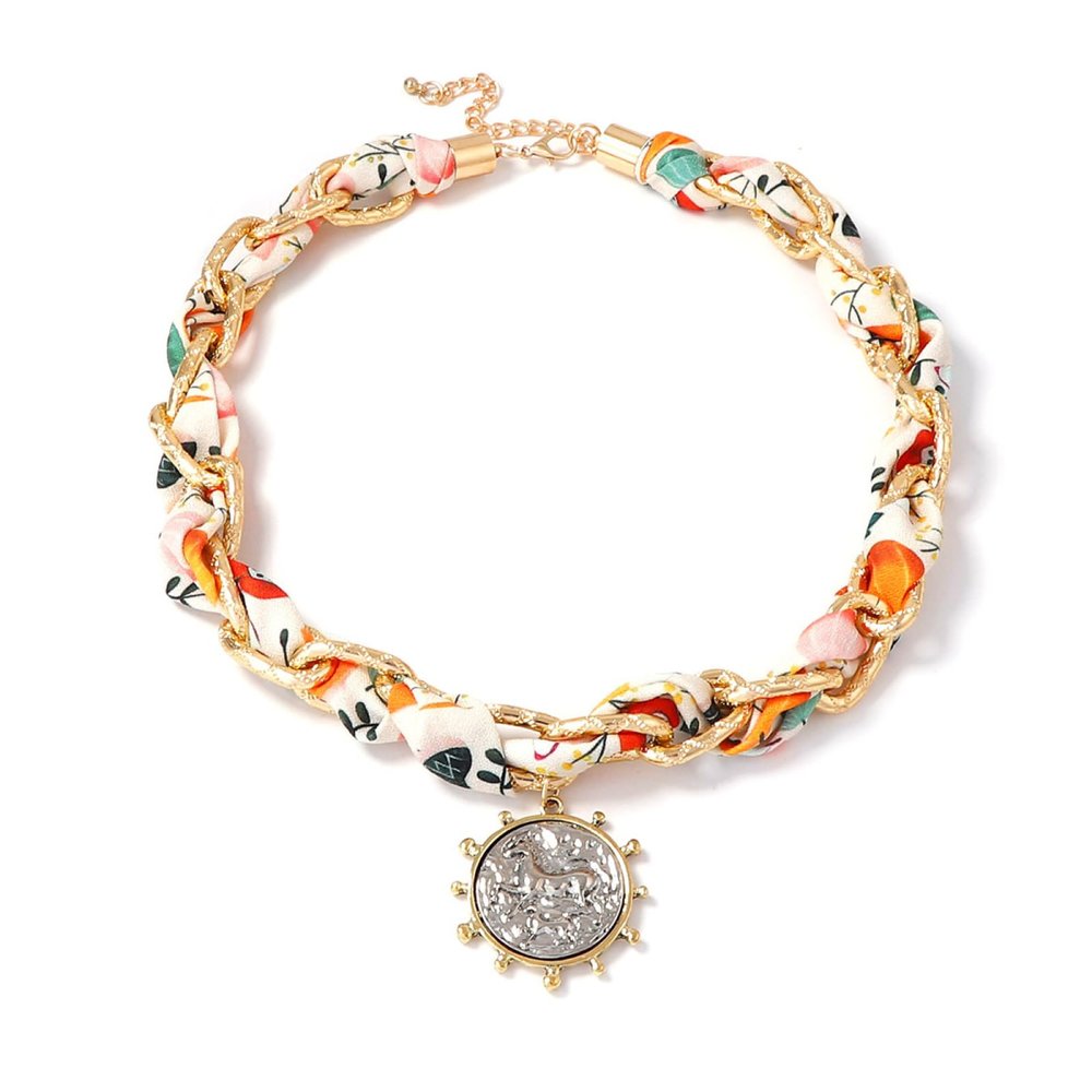 Bohemian Ribbon Chain Alloy Pendant Necklace,golden,47+7cm