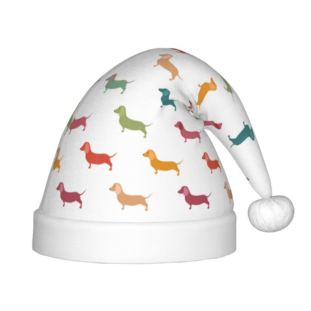 DRTGEDS Cute Dachshound Dogs Christmas Hat For Kids, Multi-Use Santa Hat For Parties And Festive Events