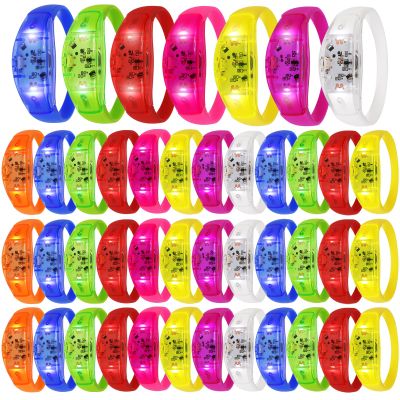 32 PCS Sound Activated LED Glow Bracelets Light Up bracelets for Kids Glow in The Dark Party Bracelets Favors Supplies for Concerts, Rave Accessories, Christmas, Music Festival (32, Red,Blue,Yellow,Green,Pink,Orange,Purple,White)