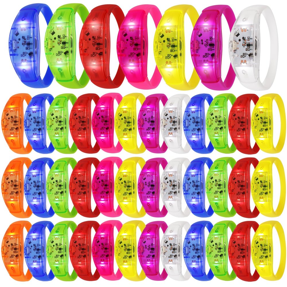 32 PCS Sound Activated LED Glow Bracelets Light Up bracelets for Kids Glow in The Dark Party Bracelets Favors Supplies for Concerts, Rave Accessories, Christmas, Music Festival (32, Red,Blue,Yellow,Green,Pink,Orange,Purple,White)