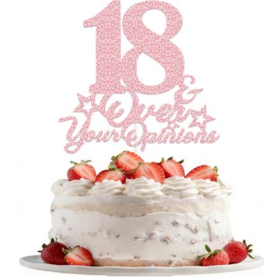 18th Birthday Cake Topper Rose Gold Glitter Happy 18th Birthday Party Decorations 18 Years Old Cake Decorations 18 & Over Your Opinions Cake Topper Funny Gifts for Girls