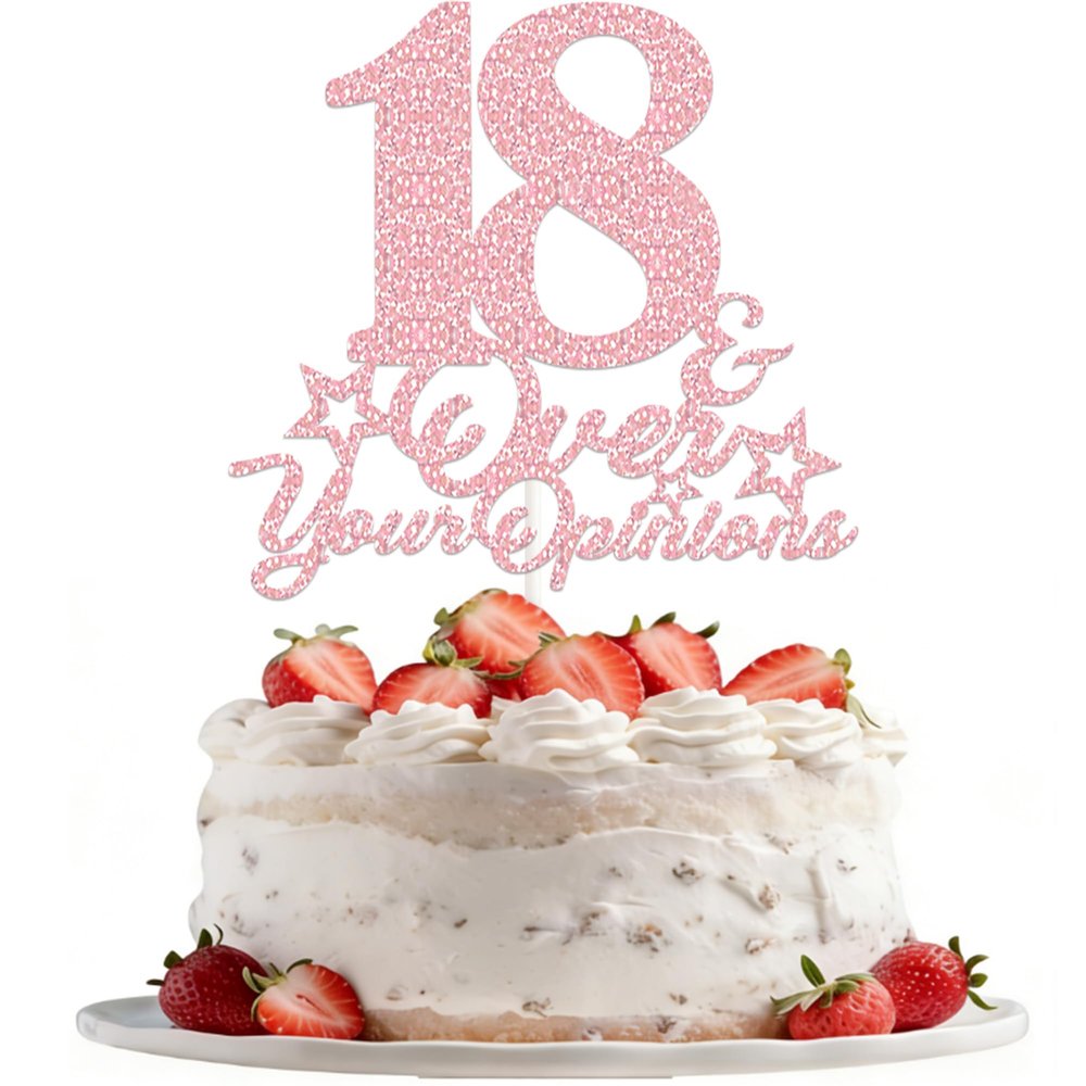 18th Birthday Cake Topper Rose Gold Glitter Happy 18th Birthday Party Decorations 18 Years Old Cake Decorations 18 & Over Your Opinions Cake Topper Funny Gifts for Girls