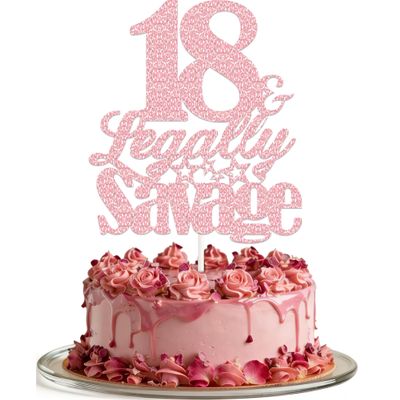 18th Birthday Cake Topper Rose Gold Glitter Happy 18th Birthday Cake Decorations 18 & Legally Savage Cake Topper 18th Birthday Party Decorations Supplies Funny Birthday Gifts for Girls