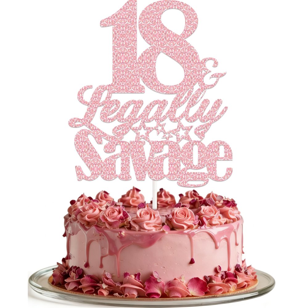 18th Birthday Cake Topper Rose Gold Glitter Happy 18th Birthday Cake Decorations 18 & Legally Savage Cake Topper 18th Birthday Party Decorations Supplies Funny Birthday Gifts for Girls