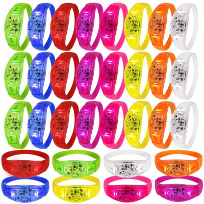 32 Pcs LED Glow Bracelets Sound Activated Light Up Bracelets for Adults Glow in the Dark Party Supplies Birthday Party Favors for Christmas, Halloween, Rave, New Year, Concert (32, Blue,Green,Orange,Red,Yellow,Pink,Purple,White)