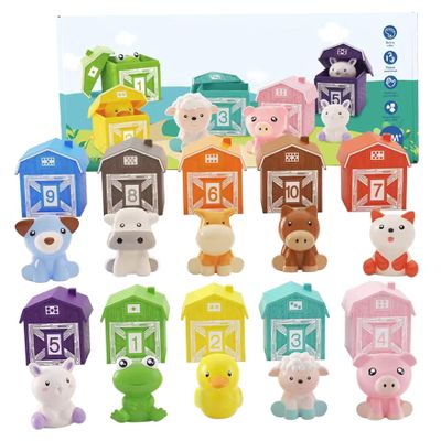Baby Farm Animal Toys 20Pcs/Set Cartoon Numbered Vibrant Toddler Learning Toys Cute Developmental Parent-Child Farm Birthday