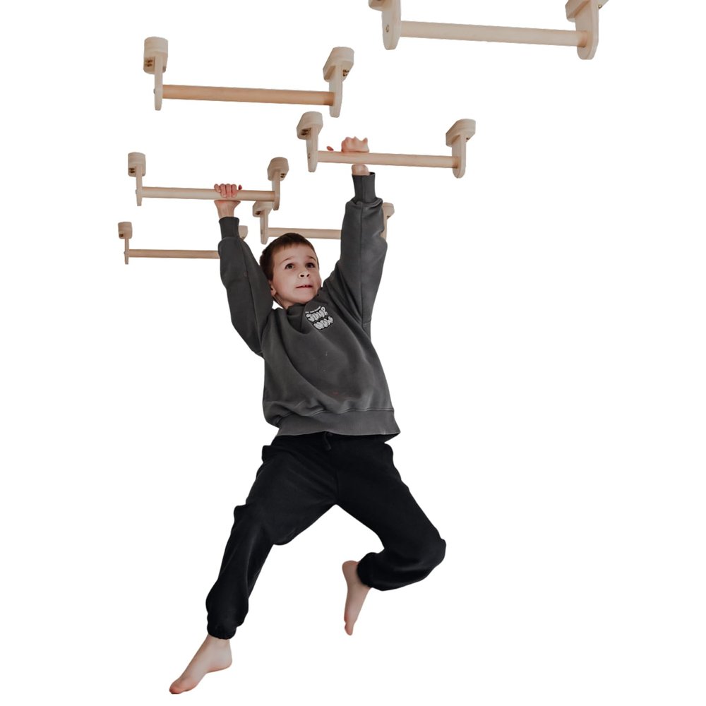 Kids Monkey Bars  Set of Climbing Rods, Indoor Wall-Mounted Monkey Bars for Kids, Wooden Climbing Handles for Home Gym, Montessori Playroom, Made in Ukraine (Short Climbing Rods)