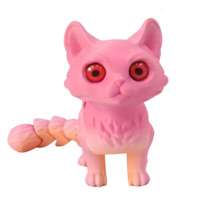 QINGMIAO 3D Printed Cat, Articulated Black Cat Toys for Adults, 3D Print Animals Fidget Toys Decor for Stress Relief, 3D Printing Cute Cat Action Figure Toy (Peach Pink)