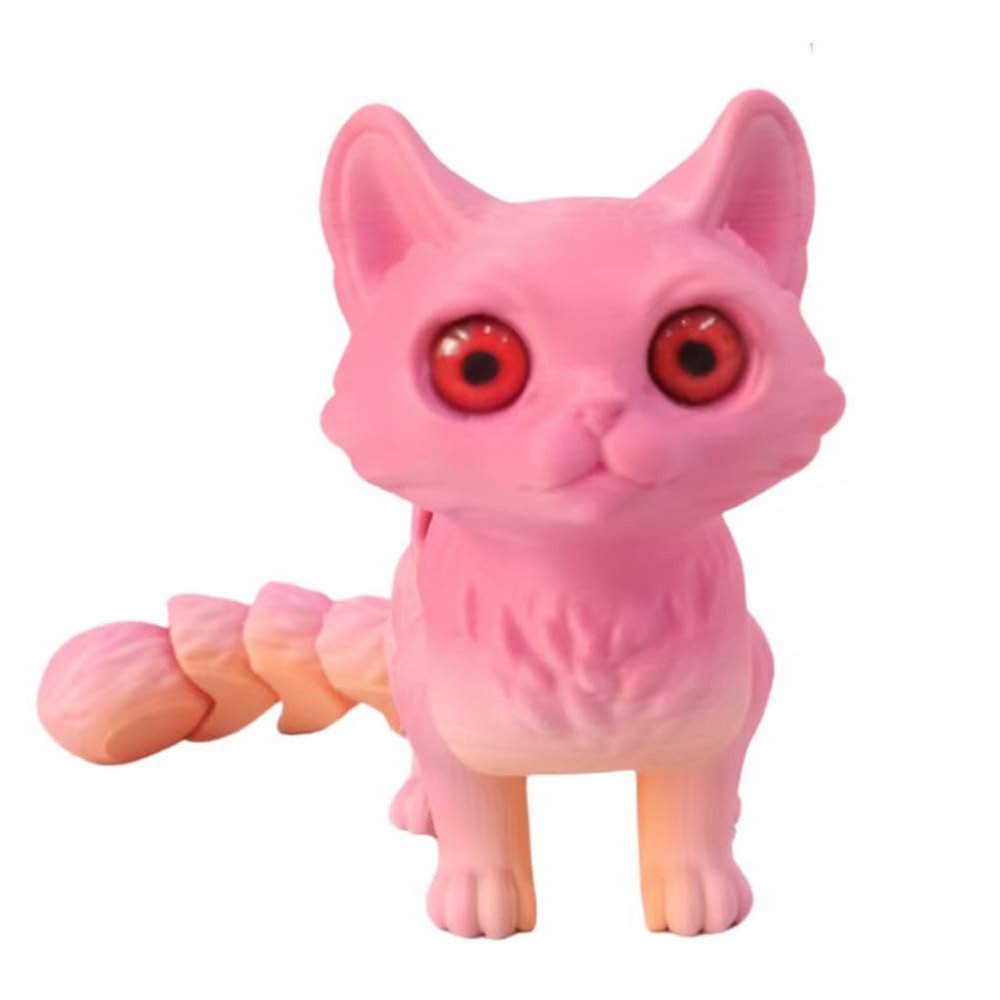 QINGMIAO 3D Printed Cat, Articulated Black Cat Toys for Adults, 3D Print Animals Fidget Toys Decor for Stress Relief, 3D Printing Cute Cat Action Figure Toy (Peach Pink)