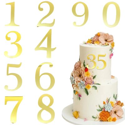 0-9 Numbers Acrylic Cake Topper 10PCS Mirror Gold Acrylic Happy Birthday Cake Decorations, Cupcake Decor Party Supplies for Birthday Party Wedding Anniversary Christmas