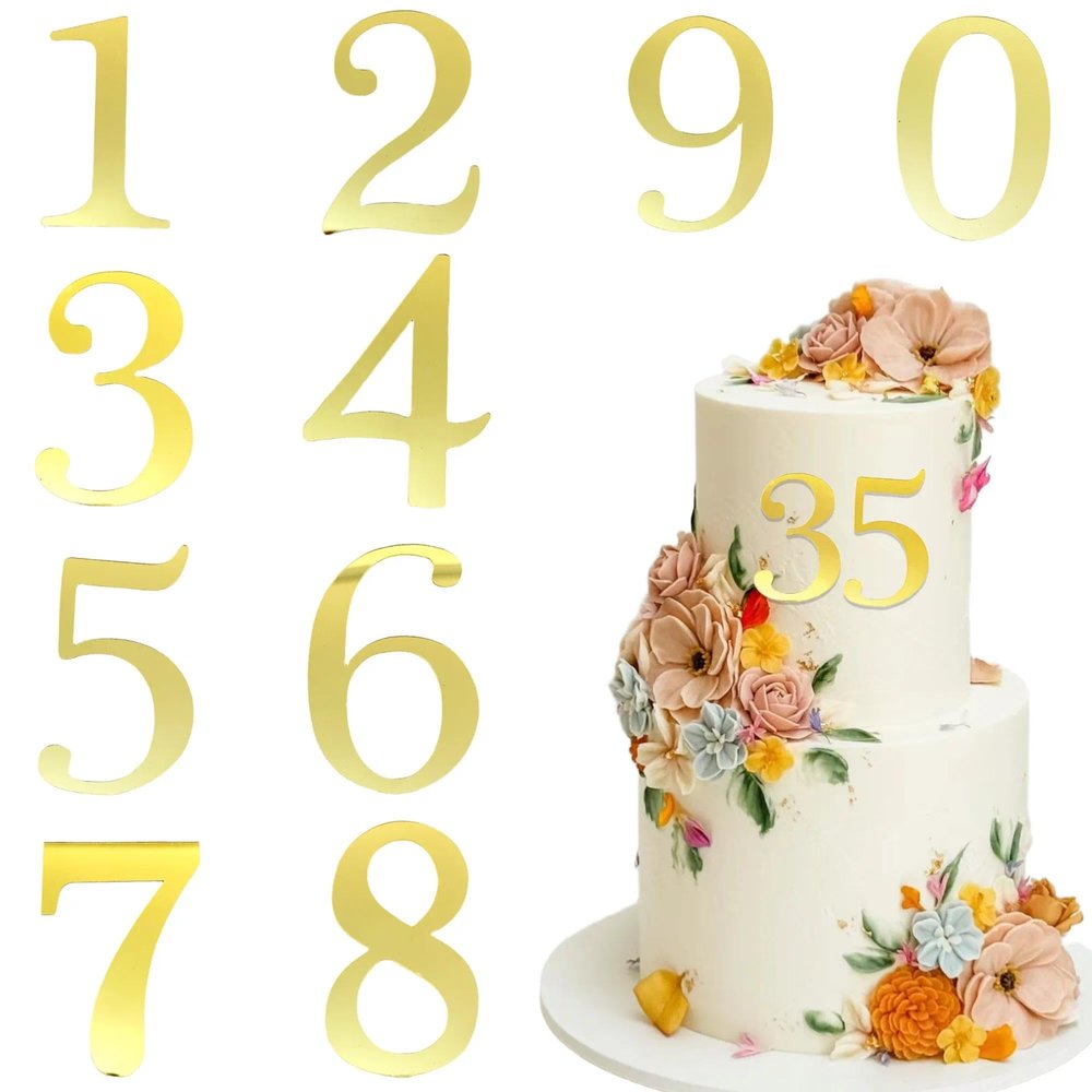 0-9 Numbers Acrylic Cake Topper 10PCS Mirror Gold Acrylic Happy Birthday Cake Decorations, Cupcake Decor Party Supplies for Birthday Party Wedding Anniversary Christmas