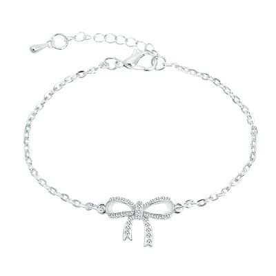 Bow Bracelet Silver Bracelet for Women Elegant Bracelets Fashion Bowknot Bracelets Jewellery Gift for Girlfriend, Wife, Sister, Wedding, Christmas (Sliver)
