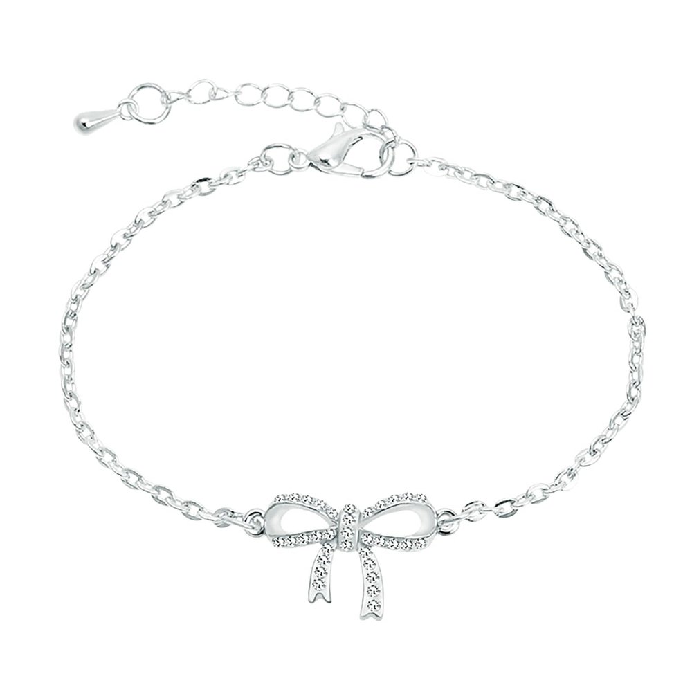 Bow Bracelet Silver Bracelet for Women Elegant Bracelets Fashion Bowknot Bracelets Jewellery Gift for Girlfriend, Wife, Sister, Wedding, Christmas (Sliver)