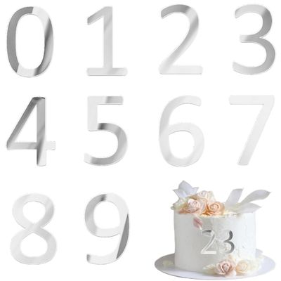 10PCS Small Sliver Acrylic Birthday Cake Number Toppers Set, 0-9 Mirror Numbers Cupcake Decorations, Party Supplies for Birthday Wedding Anniversary