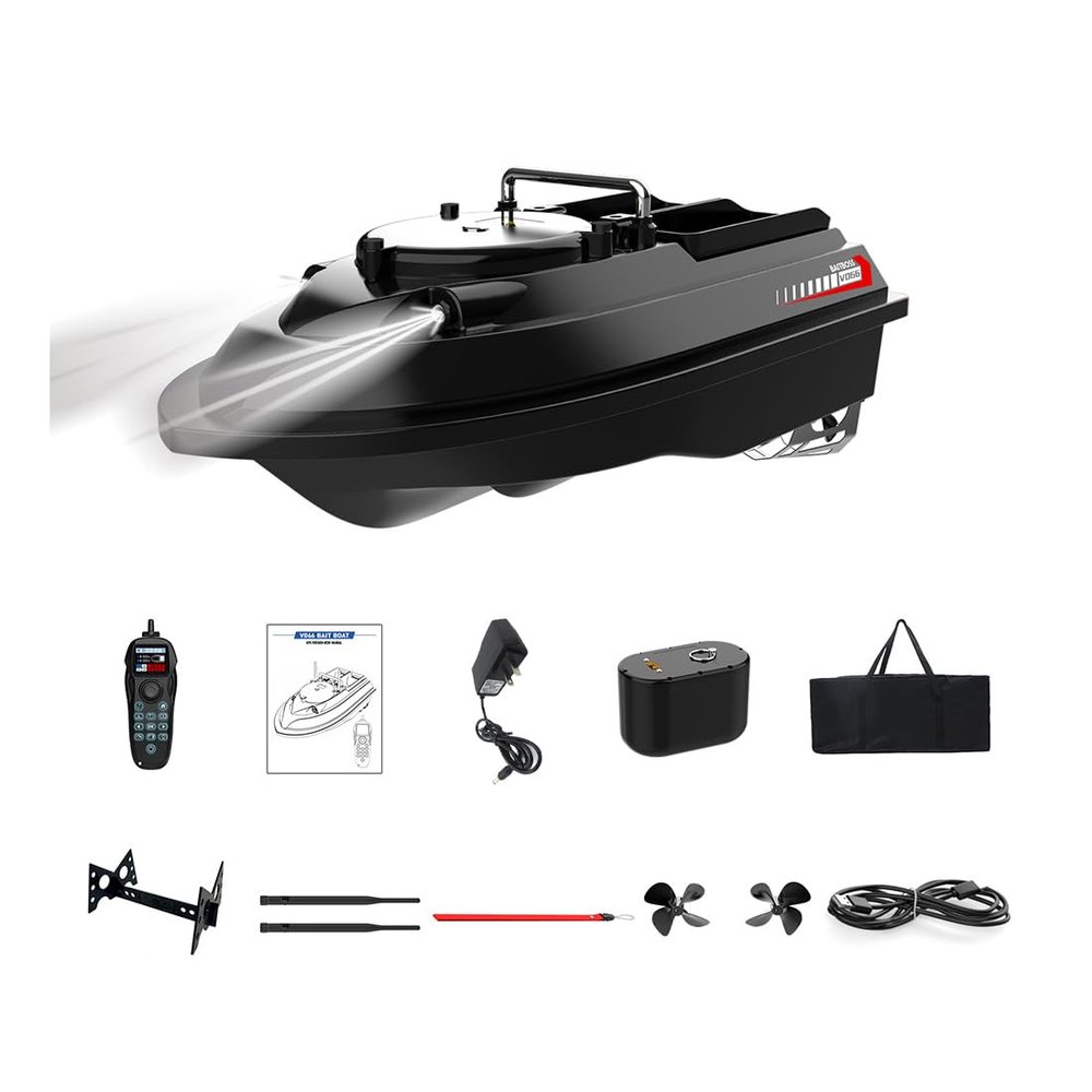 OBIOCKIDAY V066 RC Bait Boat GPS, High-Speed Brushless Remote Control Fishing Bait Boat Model with 4 Fishing Zones/200 Waypoints/One-Key Return/LED Llight, Gift for Fishing Enthusiasts