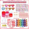284Pcs Valentines Day Gifts for Kids 24Pack Valentines Round Candy-Shaped Stationery Gift Set with Bracelets Erasers Stamps Stickers Heart Cards for School Classroom Exchange Prizes Party Favors view 4