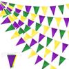 100FT Mardi Gras Decorations, Pre-Assemble Mardi Gras Banner, Purple Green and Gold Pennant Banner Flags, Double-Sided Carnival Banners Decor for New Orleans Holiday Masquerade Party Decorations view 1