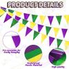 100FT Mardi Gras Decorations, Pre-Assemble Mardi Gras Banner, Purple Green and Gold Pennant Banner Flags, Double-Sided Carnival Banners Decor for New Orleans Holiday Masquerade Party Decorations view 3