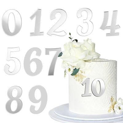 10 Pcs Acrylic Number Cake Toppers for Birthday Party Wedding Anniversary, 0-9 Number Cupcake Decoration Sets for Birthday Cake Toppers Wedding Baby Shower(Sliver)