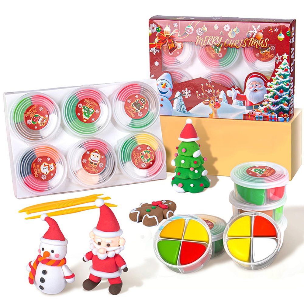 Air Dry Modeling Clay for Kids, 4 Colors Easy to Shape Air Dry Clay Kit with Tools, Soft Flexible Christmas Crafts for Kids Birthday Toys