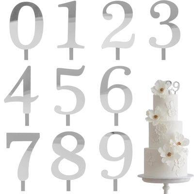 10PCS Small Sliver Acrylic Brithday Cake Decorations (0-9), Number Cake Toppers Set Suitable for Women and Men, Party Decor for Birthday Anniversary Wedding Baby Shower