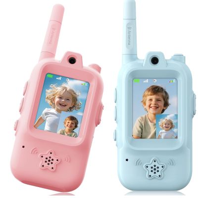 Video Walkie Talkies for Kids, Handheld 2 Pack Rechargeable Video Intercom Kids Walkies Talkies, Indoor Outdoor Toys for Family Games, Outside, Camping, Hiking for Boys Girls Ages 3-12 (Blue/Pink)