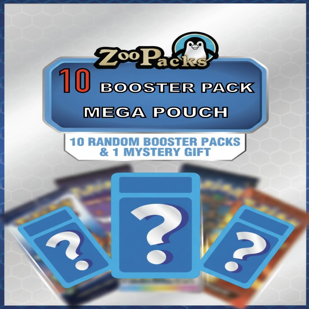 Zoo Packs 10 Booster Pack Assortment Mega Pouch | 10 Booster Packs + 1 Bonus Item | Compatible with Pokemon Cards