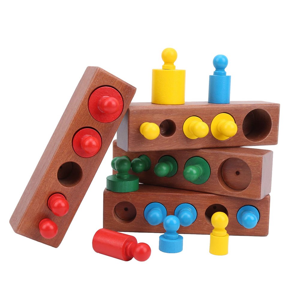 Aqur2020 Cylinder Set, Wooden Toys, Educational Logical Thinking Game for Children 36 Months + 4 Bases, 20 Cylinders, Early Learning, for Baby