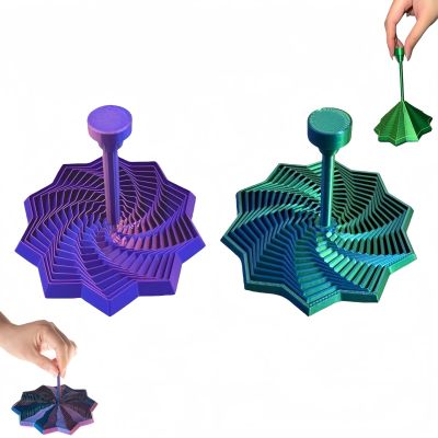2Pack Sensory Fidget Star - 3D Printed Expandable Star Toy with Handle, Whirling Fractal Spinner for Stress Relief, Focus & Mindful Play, Transformable Desk Fidget Gadget (3.4 Inch)