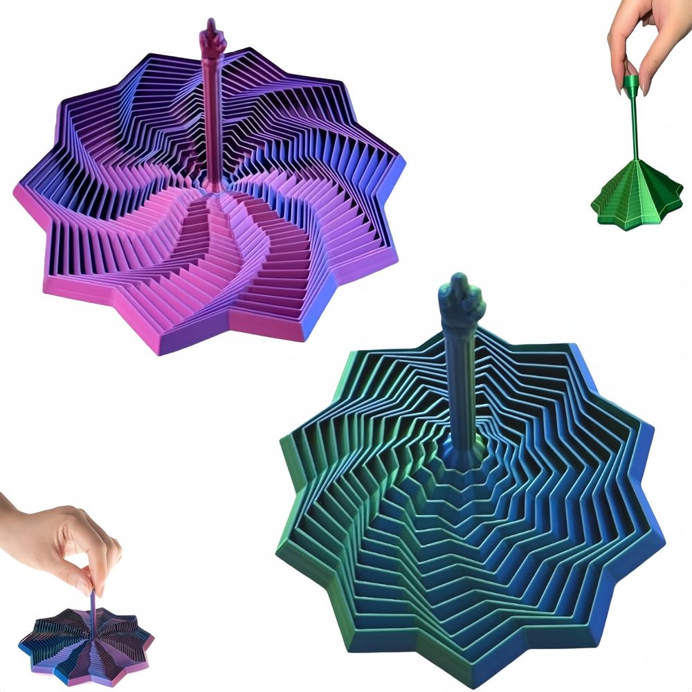 2Pack Sensory Fidget Star  3D Printed Expandable Star Toy with Handle, Whirling Fractal Spinner for Stress Relief, Focus & Mindful Play, Transformable Desk Fidget Gadget (3.4 Inch)