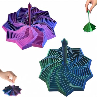 2Pack Sensory Fidget Star  3D Printed Expandable Star Toy with Handle, Whirling Fractal Spinner for Stress Relief, Focus & Mindful Play, Transformable Desk Fidget Gadget (4.3 Inch)