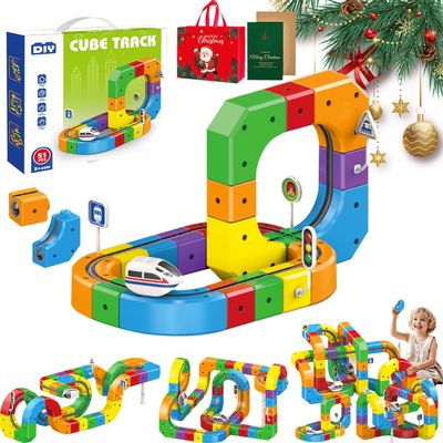 3D Stem Electric Train Set, Magnetic Train Track Set, Anti-Gravity 3D Infinity Track with Motorized Train and Traffic Signs, Train Modular Clip-Fit Tracks, Loop 360 (51 Pc)