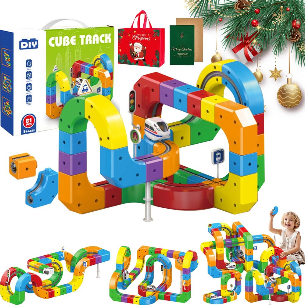 3D Stem Electric Train Set, Magnetic Train Track Set, Anti-Gravity 3D Infinity Track with Motorized Train and Traffic Signs, Train Modular Clip-Fit Tracks, Loop 360 (81 Pc)