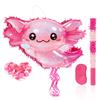 Axolotl Pinata Set - Glitter Pink Axolotl Pull String Piata with Blindfold, Bat, Confetti for Birthday Party Decorations (16.1'') view 1