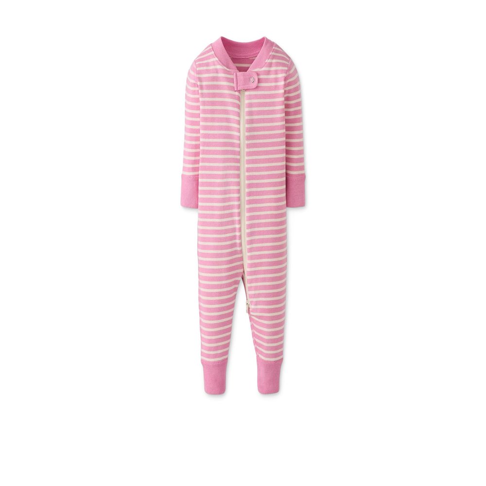 Hanna Andersson Women's Striped 2-Way Zip Organic Sleeper (Infant/Toddler), Begonia Pink/Ecru 18 Months One Size