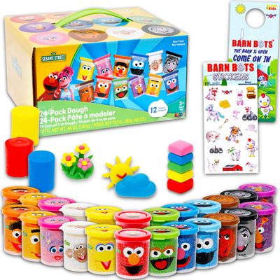 Bulk Sesame Street Dough Kit for Kids - Bundle with 24 Moldable Dough Tubs in 12 Colors Plus Stickers, More | Sesame Street Party Favors for Boys, Girls