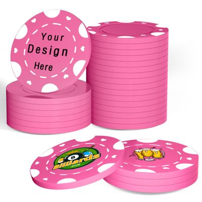 100 Custom Poker Chips,Durable ABS,Drink Tokens Personalized Your Photo,Logo or Image,Double-Sided UV Color Printing,Custom Tokens for Bar,Party,Company Logo and Promotions&Gift,9 Colors (Pink)
