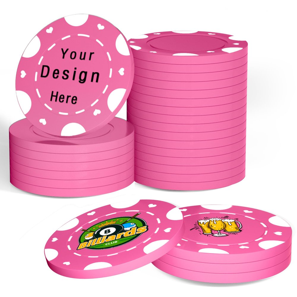 100 Custom Poker Chips,Durable ABS,Drink Tokens Personalized Your Photo,Logo or Image,Double-Sided UV Color Printing,Custom Tokens for Bar,Party,Company Logo and Promotions&Gift,9 Colors (Pink)