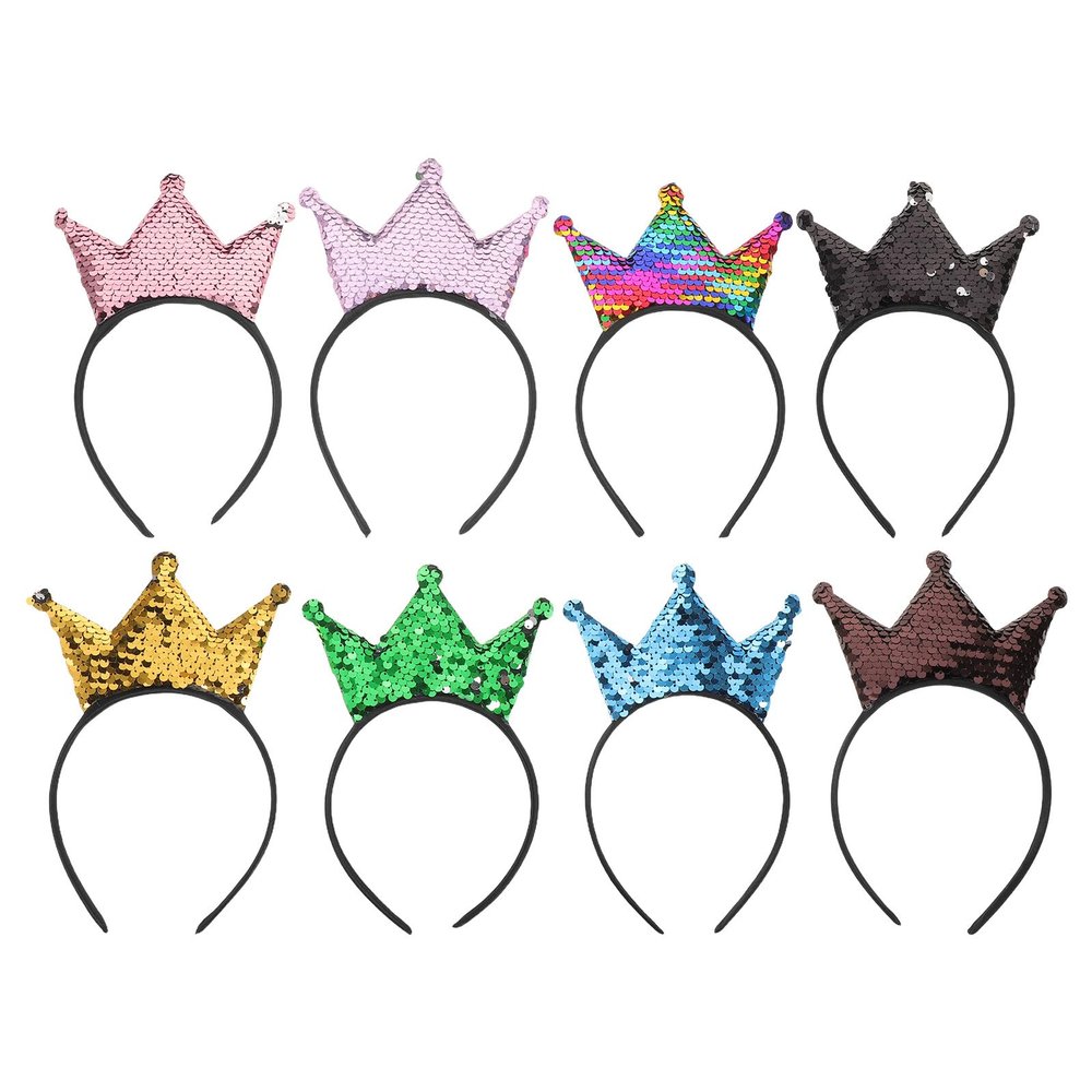 8pcs Girls Princess Crowns Sequin Headbands - Sparkling Sequins Headband For Kids Birthday Party Favor Dress-Up And Festival Celebration Decoration