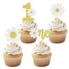 12PCS Daisy 1st Birthday Cupcake Topper Set Gold & White Glitter One Cake Decorations Suitable for 1st Birthday Party Dessert Decor view 1