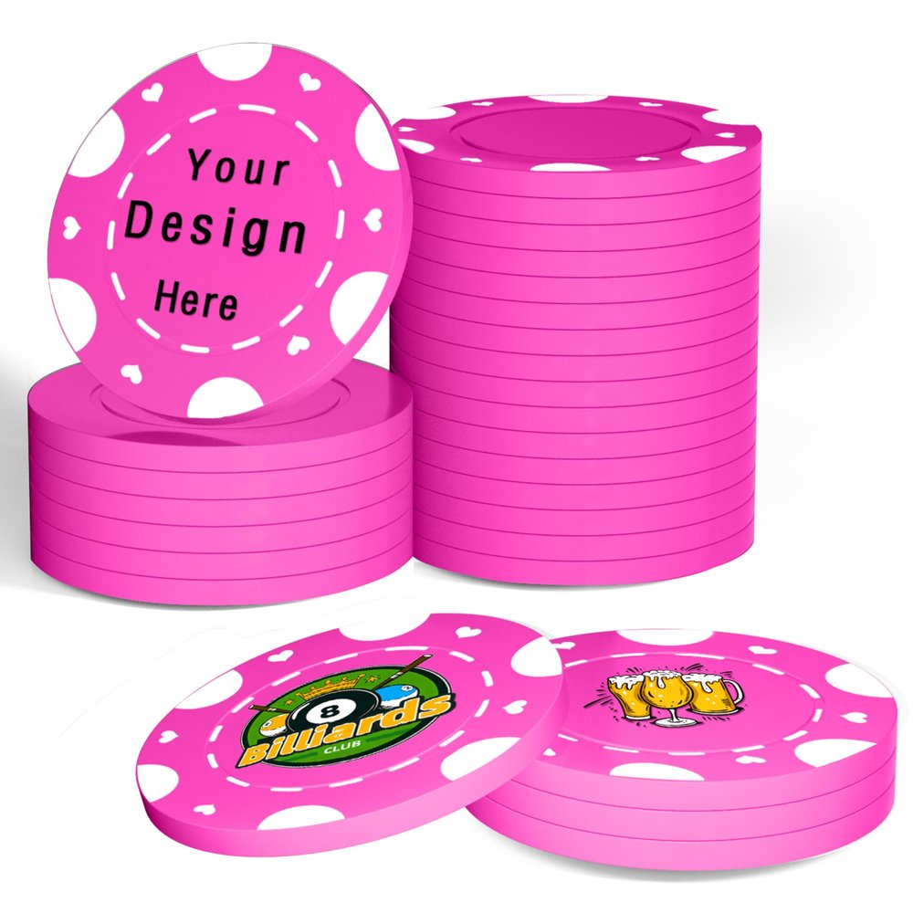 100 Custom Poker Chips,Durable ABS,Drink Tokens Personalized Your Photo,Logo or Image,Double-Sided UV Color Printing,Custom Tokens for Bar,Party,Company Logo and Promotions&Gift,9 Colors (Rose red)