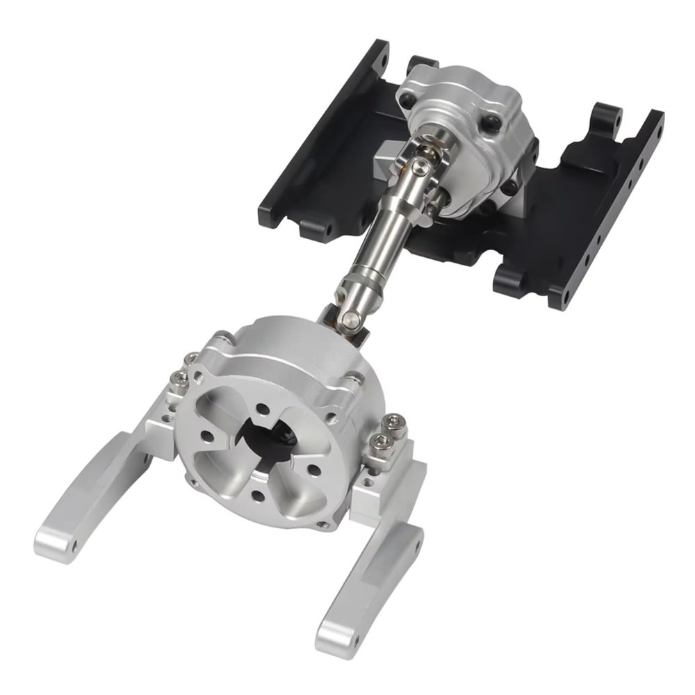 RC Upgrade Parts For SCX10 II 1/10 90046 For Chassis Front Mount Planetary Transmission Transfer Case Skid Plate Drive Shaft Gearbox Set RC Crawler(Silver)