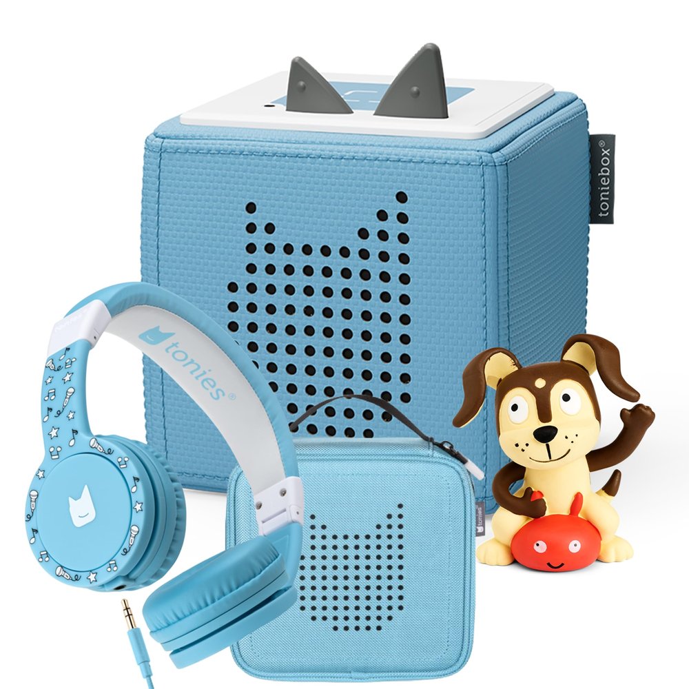 Toniebox 1 Audio Player Bundle with Playtime Puppy, Headphones, and Carrying Case - Light Blue
