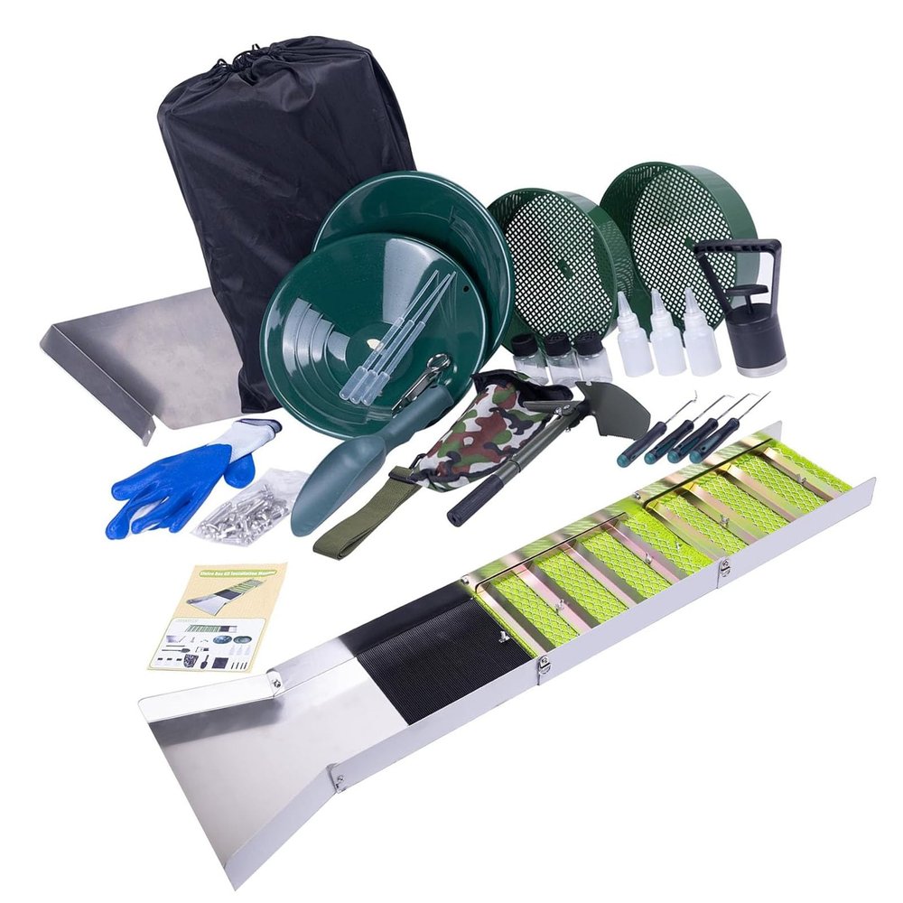 Hamwesh Folding Aluminum Alloy Sluice Box, 50in Compact Portable Gold Prospecting Equipment with Miners Moss, Mining Equipment for River Stream Gold Panning Dredging Exploration
