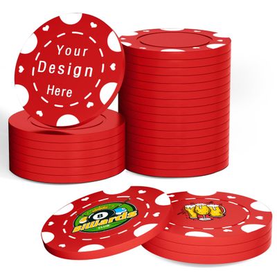 100 Custom Poker Chips,Durable ABS,Drink Tokens Personalized Your Photo,Logo or Image,Double-Sided UV Color Printing,Custom Tokens for Bar,Party,Company Logo and Promotions&Gift,9 Colors (Red)