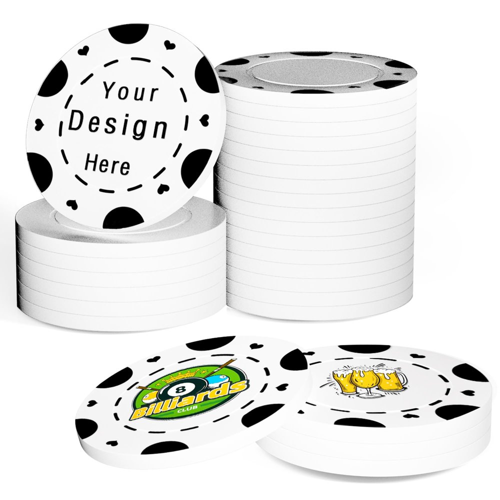 100 Custom Poker Chips,Durable ABS,Drink Tokens Personalized Your Photo,Logo or Image,Double-Sided UV Color Printing,Custom Tokens for Bar,Party,Company Logo and Promotions&Gift,9 Colors (White)