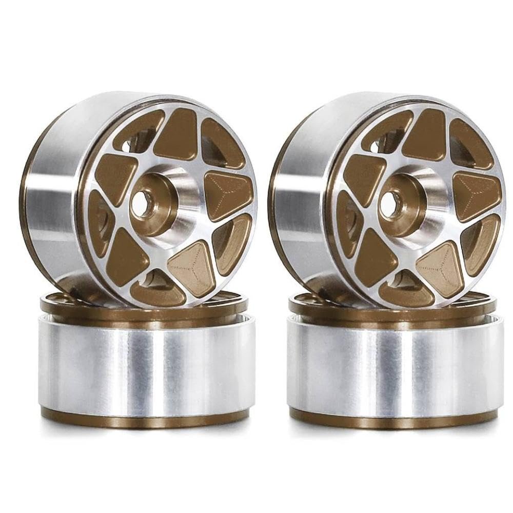 4pcs 1.0" Metal Beadlock Wheel Hub Wheel Rim Compatible with RC Car Models SCX24 AX24 1 18 Scale 1 24 Scale Aftermarket Replacement(Brown)