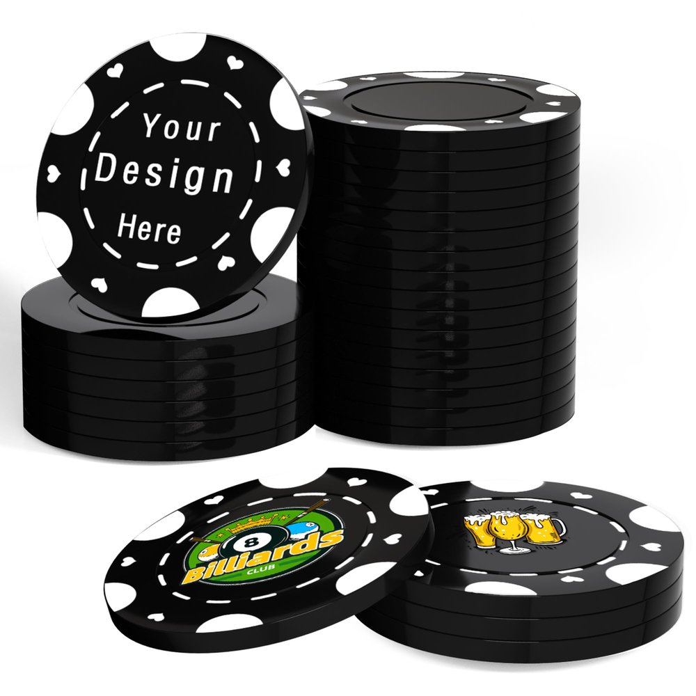 100 Custom Poker Chips,Durable ABS,Drink Tokens Personalized Your Photo,Logo or Image,Double-Sided UV Color Printing,Custom Tokens for Bar,Party,Company Logo and Promotions&Gift,9 Colors (Black)